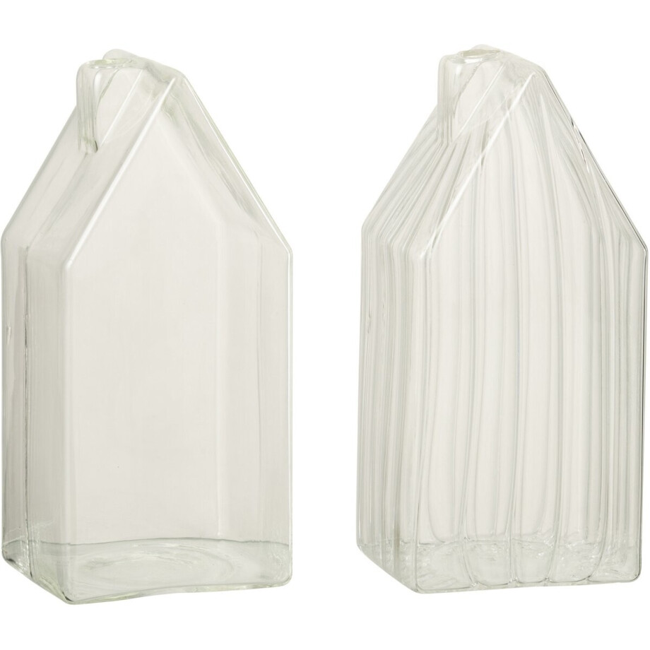 J-Line decoratie Huis Effen/Gestreept - glas - transparant - large - 2 stuks afbeelding 1