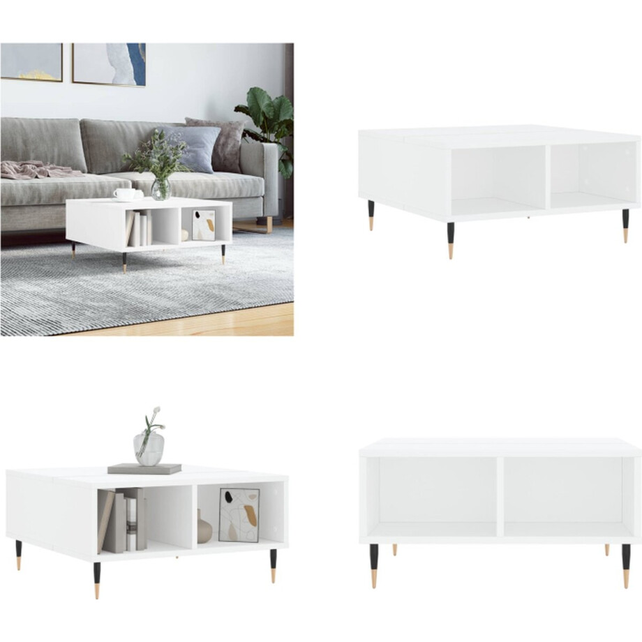 vidaXL - Salontafel - 60x60x30 - cm - bewerkt - hout - wit afbeelding 1