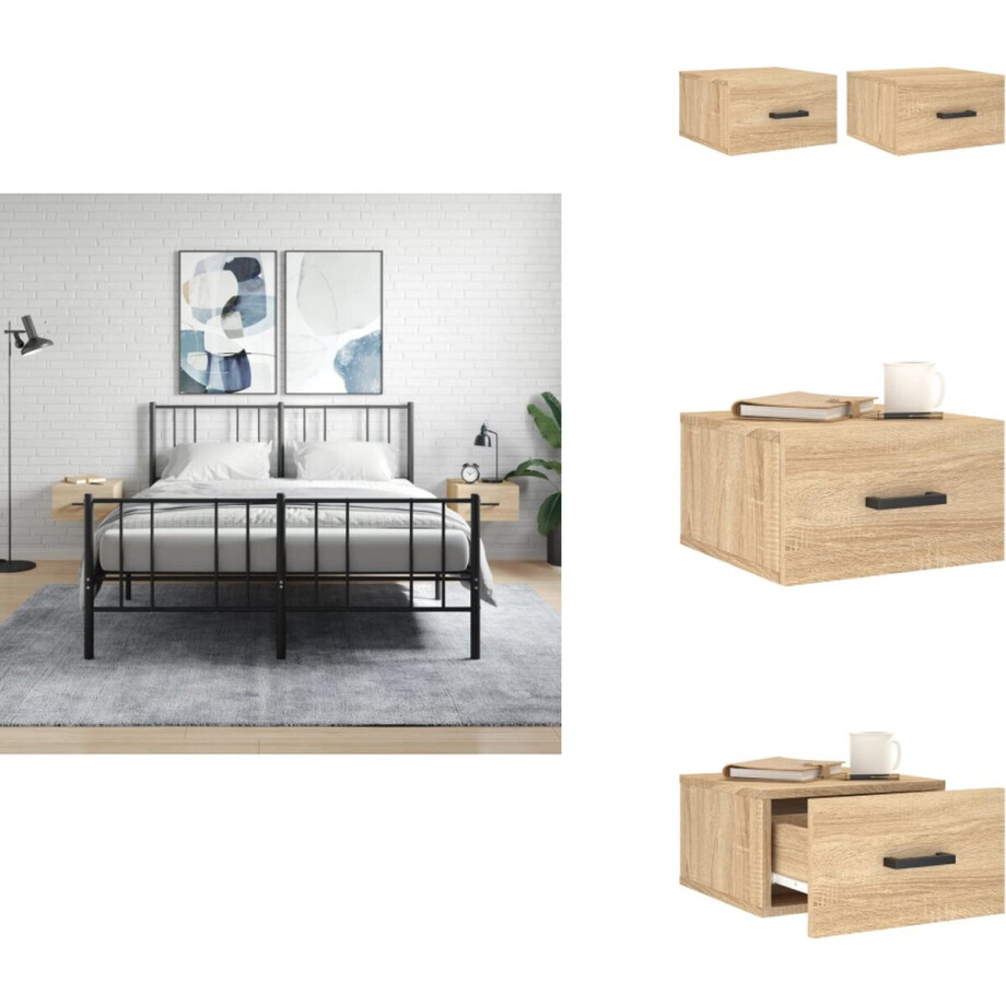 vidaXL Nachtkastje - Nachtkastjes - Bijzettafel - Wandkastje - Nachtkastjes 2 st wandgemonteerd 35x35x20 cm sonoma eikenkleur afbeelding 1