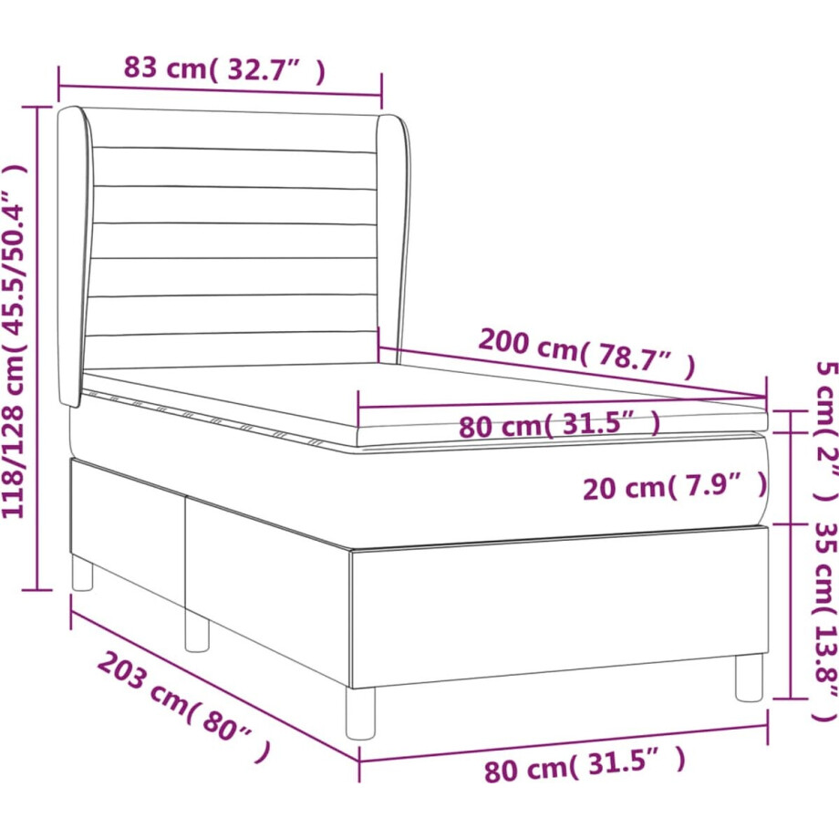 vidaXL - Boxspring - met - matras - stof - donkergrijs - 80x200 - cm vidaXL - Boxspring - met - matras - stof - donkergrijs - 80x200 - cm afbeelding 1