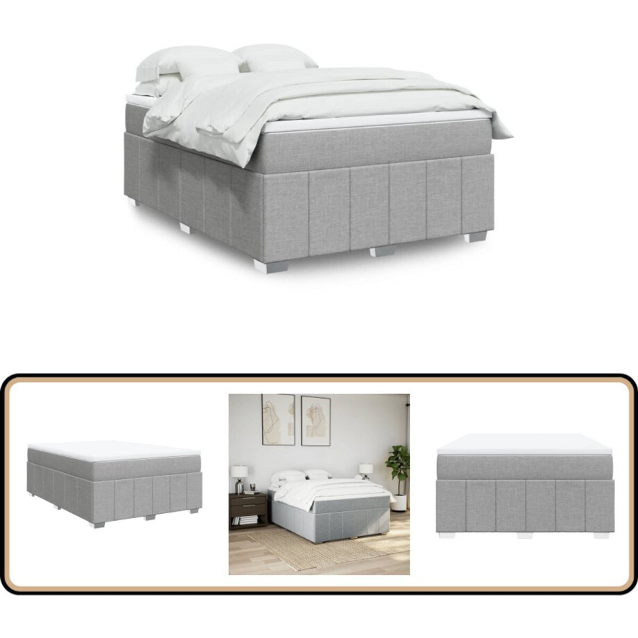 vidaXL - Boxspring - met - matras - stof - lichtgrijs - 160x200 - cm afbeelding 1