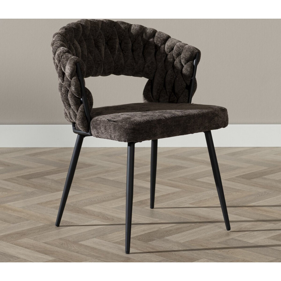 Bronx71® Eetkamerstoel Braid chenille bruin - stoel afbeelding 1