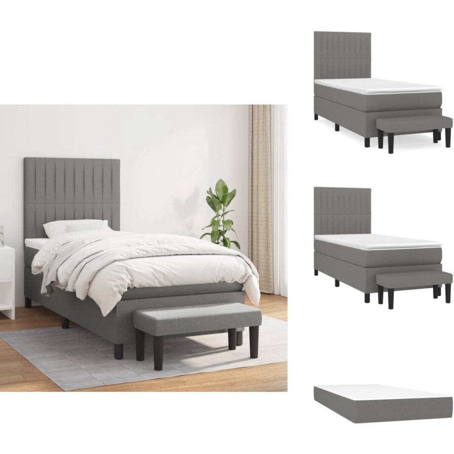 vidaXL Boxspring - Boxsprings - Pocketveringbed - Bed - Boxspring met matras stof donkergrijs 80x200 cm vidaXL Boxspring - Boxsprings - Pocketveringbed - Bed - Boxspring met matras stof donkergrijs 80x200 cm afbeelding 1