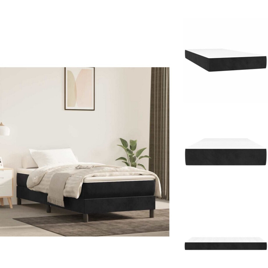 vidaXL Pocketveringmatras - Pocketveringmatrassen - Matras - Pocketvering Matras - Pocketveringmatras 80x220x20 cm fluweel zwart afbeelding 1