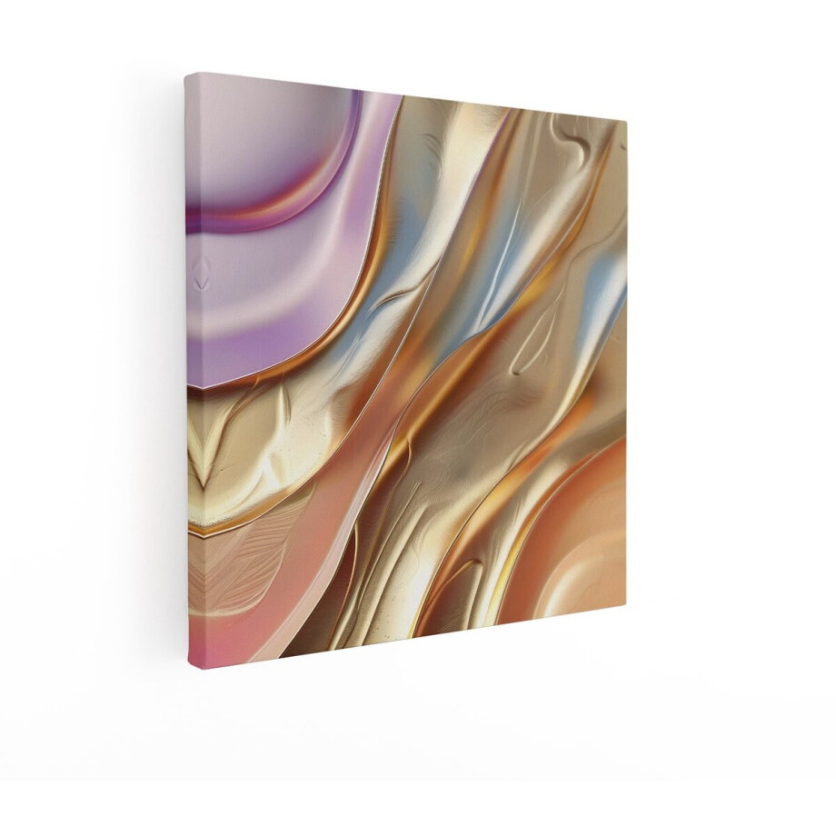 Artaza Canvas Schilderij Abstracte Gouden en Parelmoeren Golven met Glanzende Textuur - 50x50 cm - Wanddecoratie Woonkamer - Schilderijen - Muurdecoratie afbeelding 1