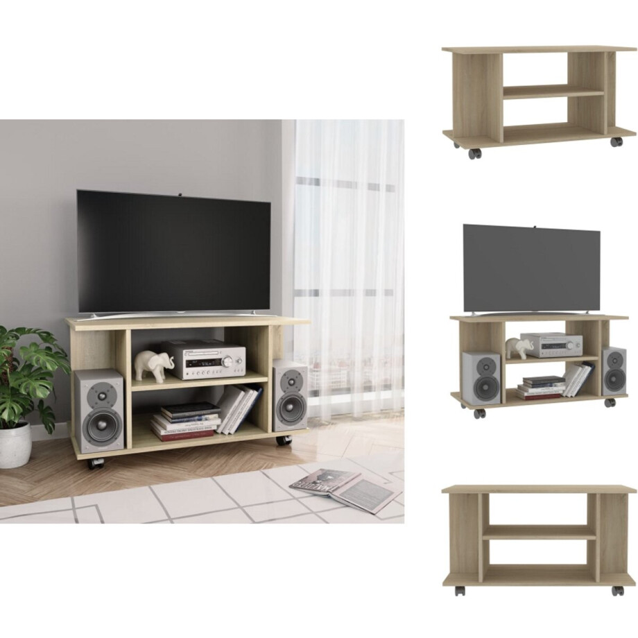 vidaXL Tv-meubel - Tv-meubels - Tv-meubelen - Tv-meubilair - Tv-meubel met wieltjes 80x40x45 cm bewerkt hout sonoma eiken afbeelding 1