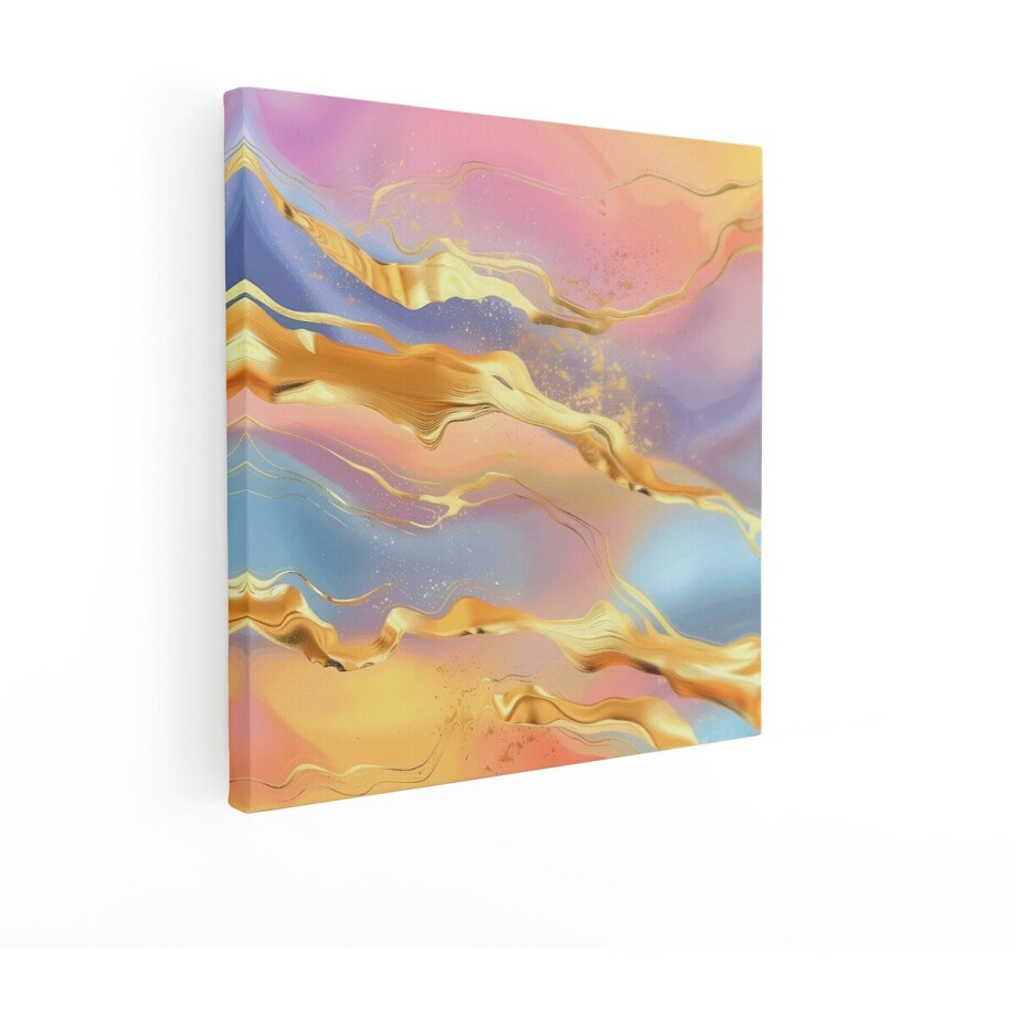 Artaza Canvas Schilderij Gouden Lijnen - 40x40 cm - Wanddecoratie Abstract - Muurdecoratie Pastel Woonkamer - Kamer Accessoires - Goud afbeelding 1