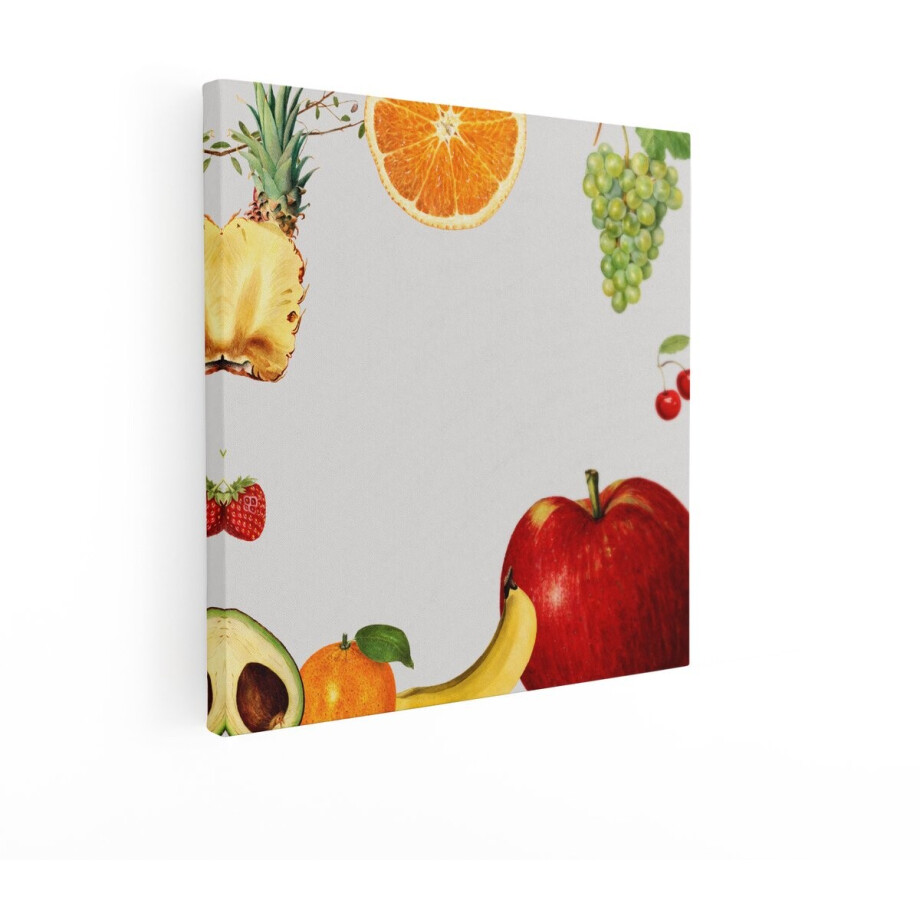 Artaza Canvas Schilderij Gezonde Vruchten Collage met Ananas - Sinaasappel - Druiven - Appel en Banaan - 90x90 cm - Groot - Wanddecoratie Woonkamer - Schilderijen - Muurdecoratie afbeelding 1