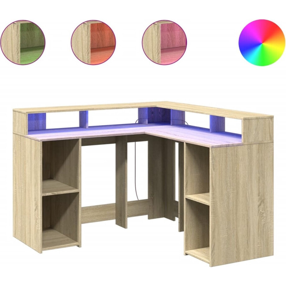 vidaXL - Bureau - met - LED-verlichting - 130x130x91 - cm - hout - sonoma - eikenkleur afbeelding 1