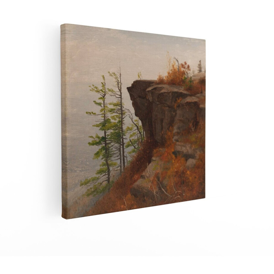 Artaza Canvas Schilderij Herfstlandschap - 50x50 cm - Wanddecoratie Natuur - Muurdecoratie Bergen - Schilderijen Op Canvas Klif afbeelding 1