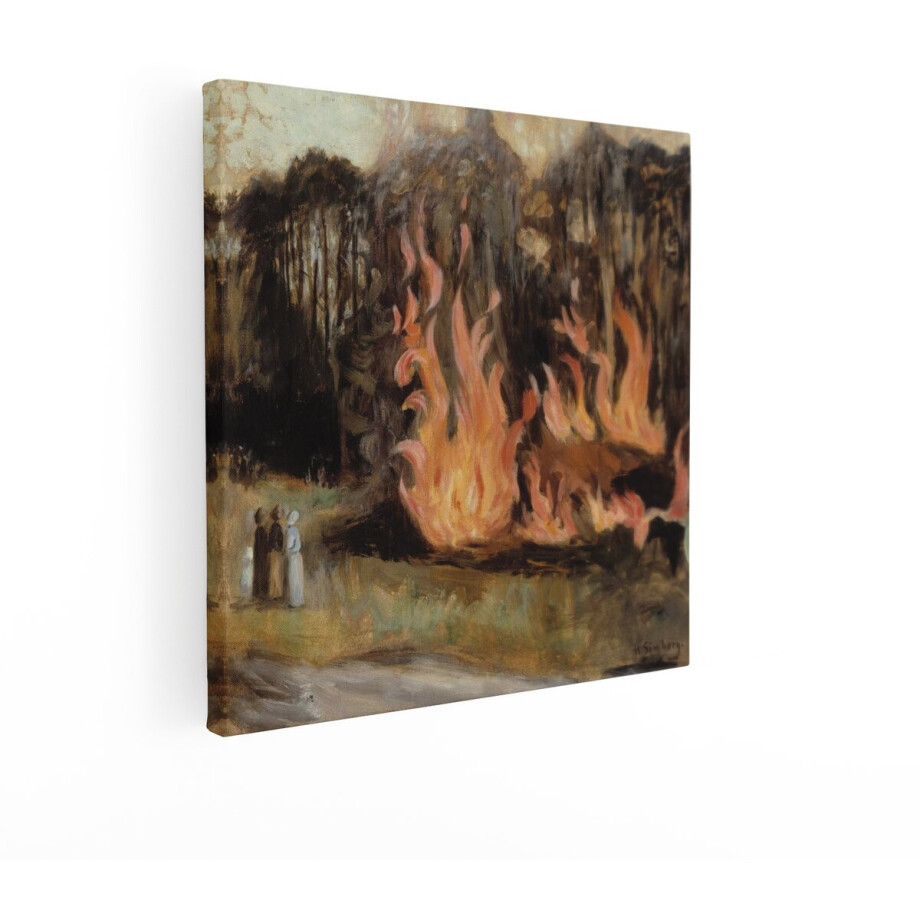 Artaza Canvas Schilderij Bos In Brand - 40x40 cm - Wanddecoratie Landschap Simberg - Muurdecoratie Vlammen - Schilderijen Op Canvas Natuur afbeelding 1