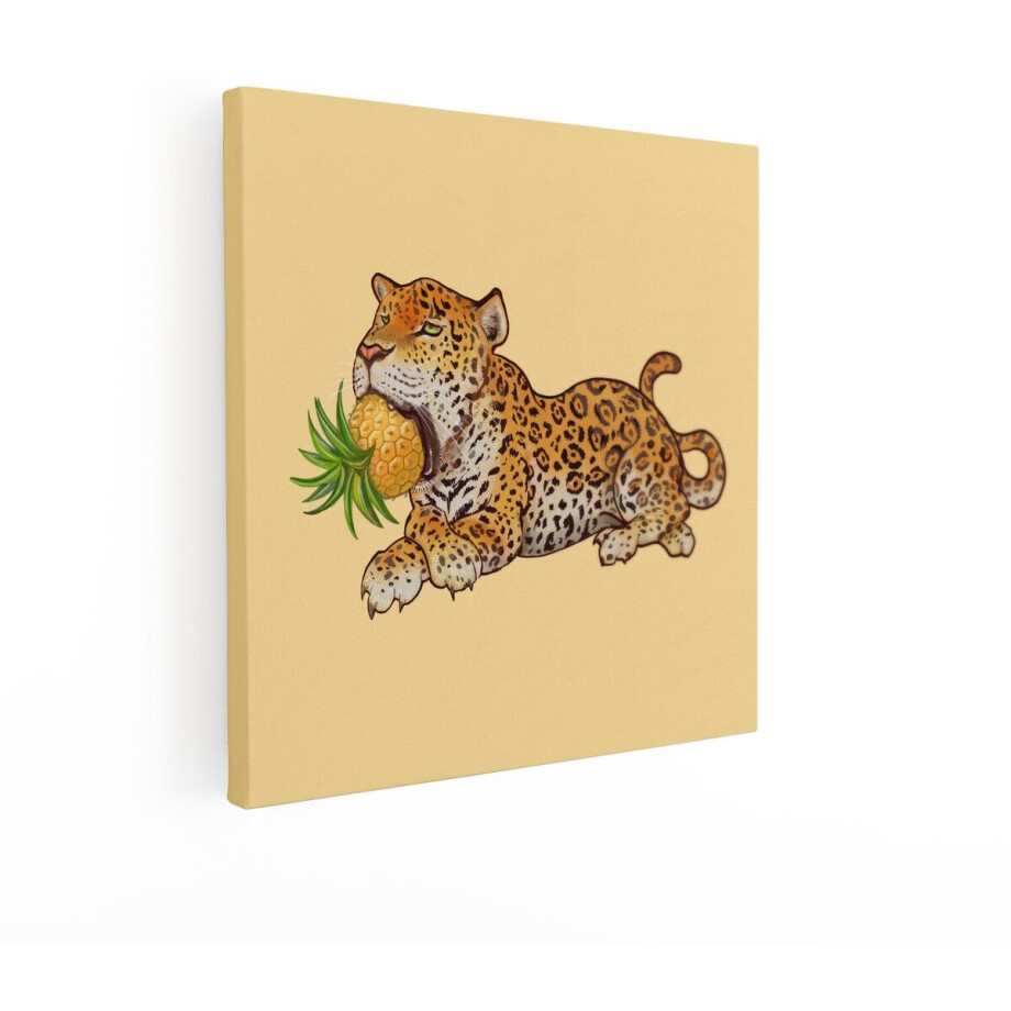 Artaza Canvas Schilderij Luipaard - 70x70 cm - Wanddecoratie Ananas - Muurdecoratie Jungle - Decoratie Dieren Cartoon afbeelding 1