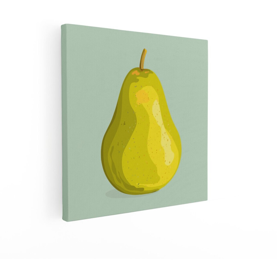 Artaza Canvas Schilderij Gedetailleerde Illustratie van een Rijpe - Sappige Groene Peer met een Zachte Achtergrond - 40x40 cm - Wanddecoratie Woonkamer - Schilderijen - Muurdecoratie afbeelding 1