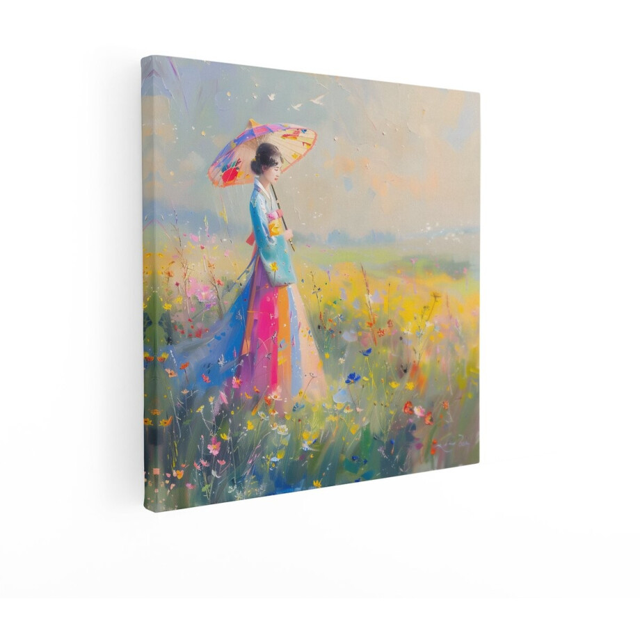 Artaza Canvas Schilderij Vrouw Met Paraplu - 50x50 cm - Wanddecoratie Bloemenveld - Muurdecoratie Kimono - Decoratie Geisha - Kleurrijk Artaza Canvas Schilderij Vrouw Met Paraplu - 50x50 cm - Wanddecoratie Bloemenveld - Muurdecoratie Kimono - Decoratie Geisha - Kleurrijk afbeelding 1