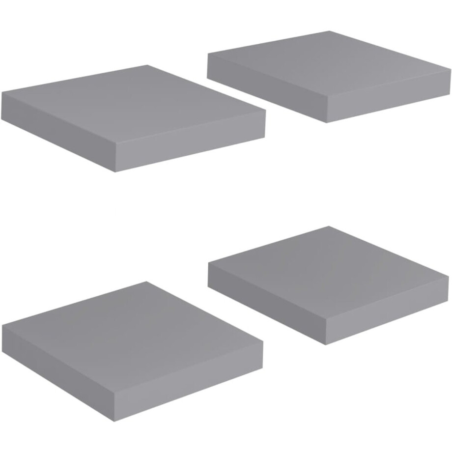 vidaXL Wandschappen zwevend 4 st 23x23,5x3,8 cm MDF grijs - Wandschap - Wandschappen - Zwevend Schap - Zwevende Schappen afbeelding 1