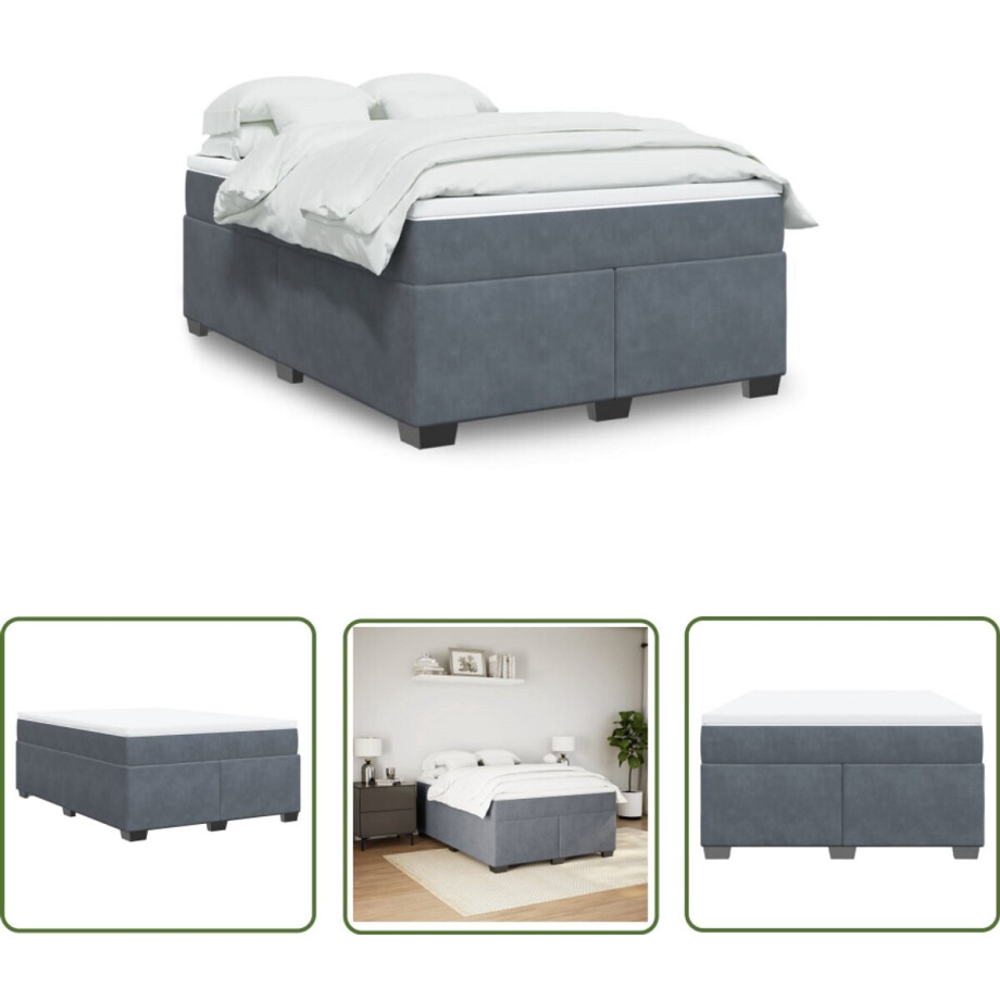 vidaXL Boxspring Bed - Boxspring - Boxspring met matras fluweel donkergrijs 140x190 cm - Fluweel Bed - Donkere Kleuren Bed - Tweepersoons Bed afbeelding 1