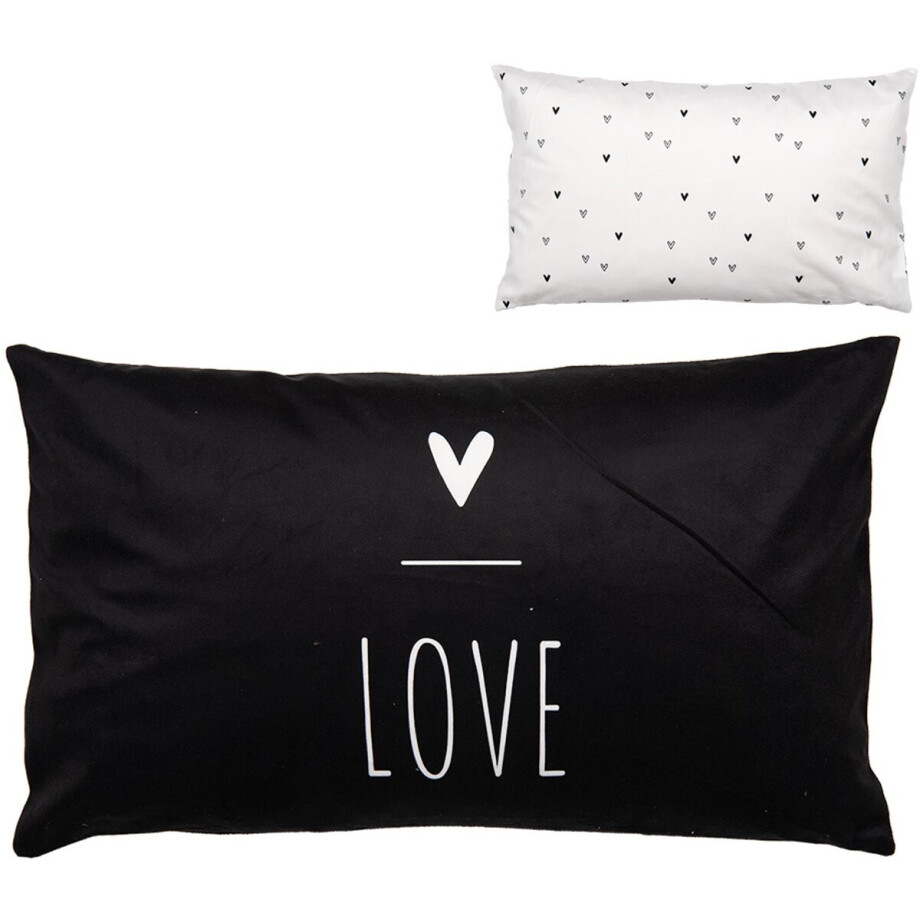 Clayre & Eef Kussenhoes 30x50 cm Zwart Wit Polyester afbeelding 1