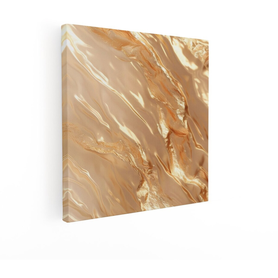 Artaza Canvas Schilderij Goudkleurige Vloeibare Textuur met Glanzende Golven en Plooien - 90x90 cm - Groot - Wanddecoratie Woonkamer - Schilderijen - Muurdecoratie afbeelding 1
