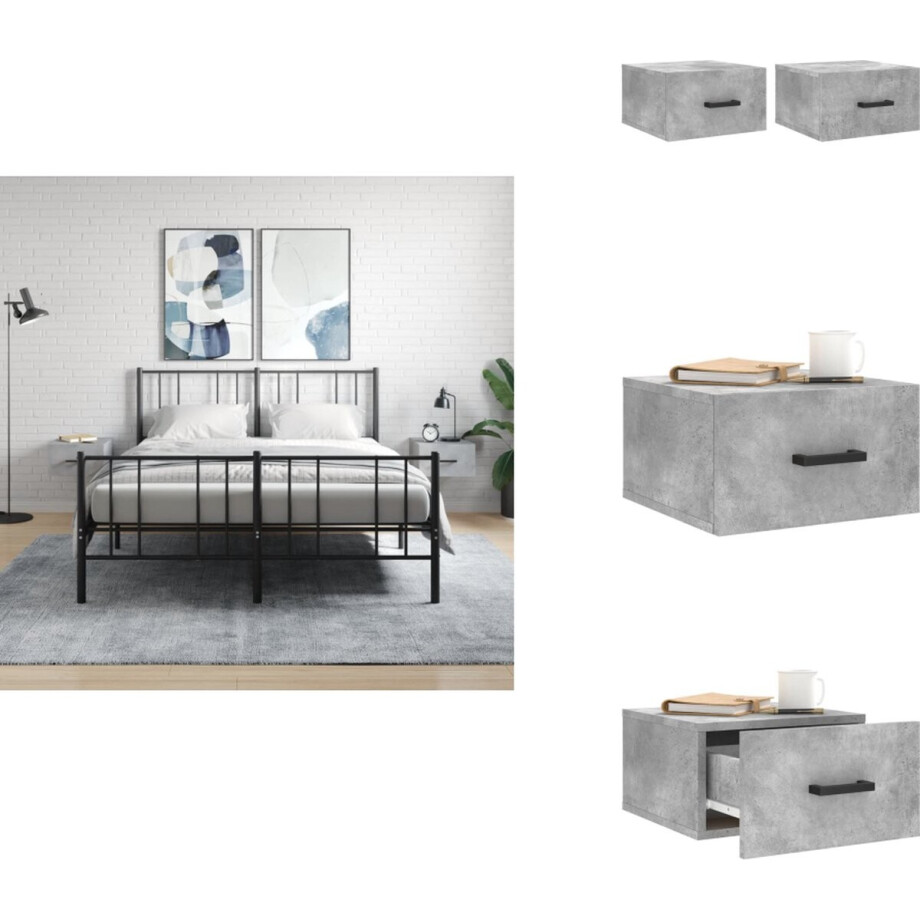 vidaXL Nachtkastje - Nachtkastjes - Bijzettafel - Wandkastje - Nachtkastjes 2 st wandgemonteerd 35x35x20 cm betongrijs afbeelding 1