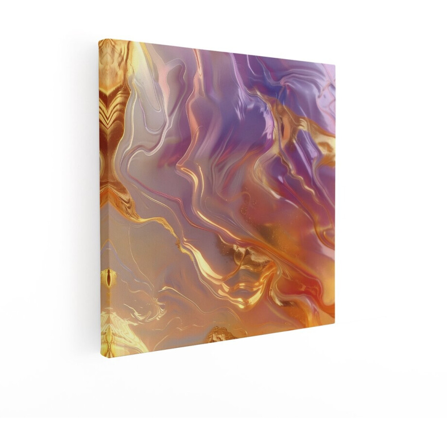 Artaza Canvas Schilderij Abstract Gouden en Paarse Marmertextuur met Vloeiende Lijnen en Glans - 70x70 cm - Wanddecoratie Woonkamer - Schilderijen - Muurdecoratie afbeelding 1