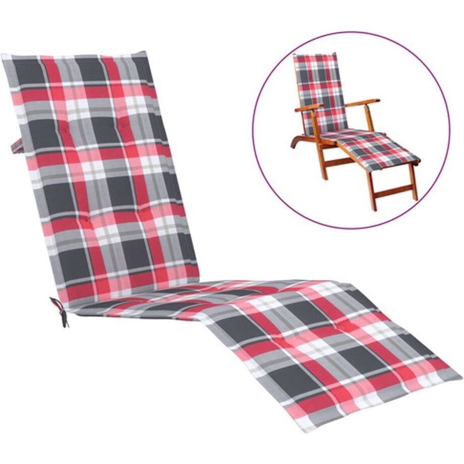 vidaXL - Terrasstoelkussen - ruitpatroon - (75+105)x50x4 - cm - rood afbeelding 1