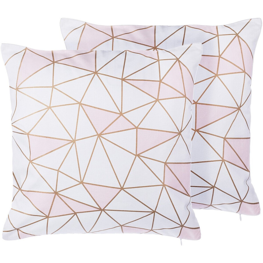 BELIANI CLARKIA - Sierkussen set van 2 - Wit/Roze - 45 x 45 cm - Katoen BELIANI CLARKIA - Sierkussen set van 2 - Wit/Roze - 45 x 45 cm - Katoen afbeelding 1