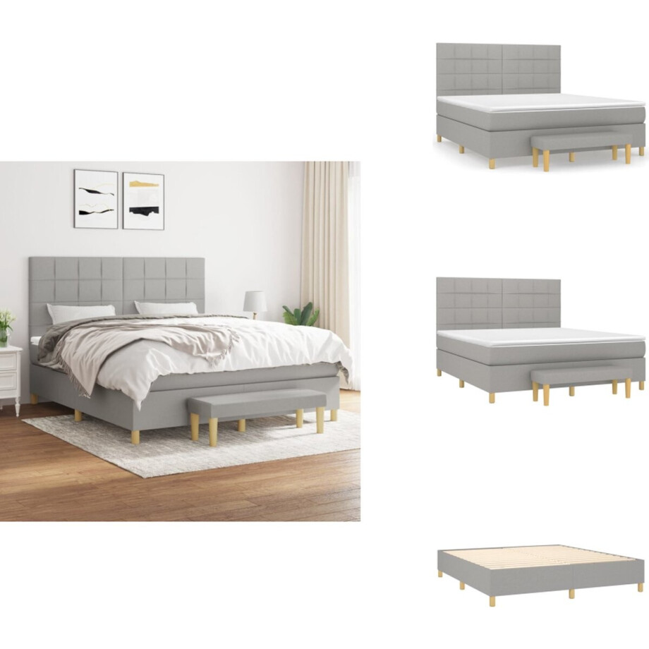 vidaXL Boxspring - Boxsprings - Pocketveringbed - Bed - Boxspring met matras stof lichtgrijs 160x200 cm afbeelding 1