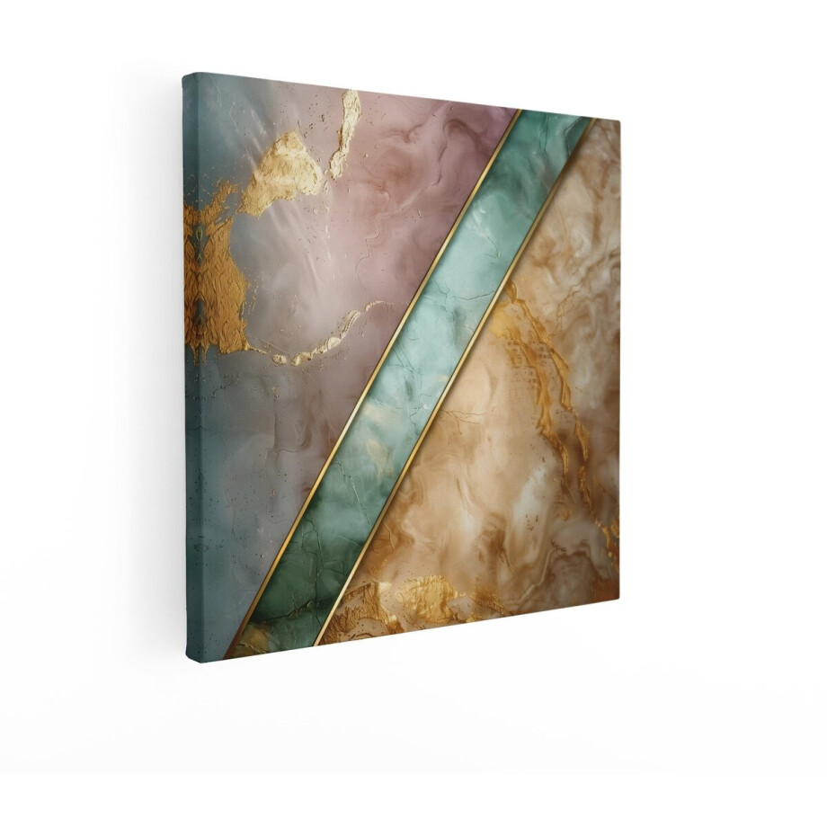 Artaza Canvas Schilderij Abstracte Marmer - 40x40 cm - Wanddecoratie Goud - Muurdecoratie Pastel - Schilderijen Op Canvas Groen - Goud afbeelding 1