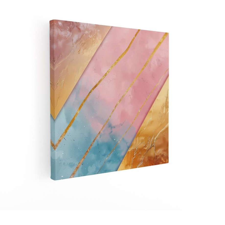 Artaza Canvas Schilderij Abstract - 90x90 cm - Wanddecoratie Goud - Muurdecoratie Modern - Decoratie Pastel Roze afbeelding 1