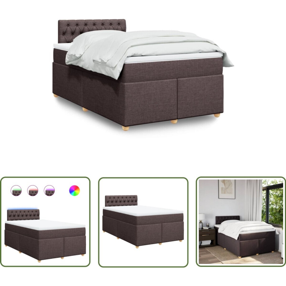vidaXL Boxspringbed - Boxspring - Boxspring met matras stof donkerbruin 120x190 cm - Matras - Led Verlichting - Slaapcomfort vidaXL Boxspringbed - Boxspring - Boxspring met matras stof donkerbruin 120x190 cm - Matras - Led Verlichting - Slaapcomfort afbeelding 1
