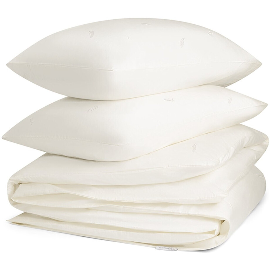 Yumeko dekbedovertrek katoensatijn warm wit feather 200x220 + 2/60x70 - Bio, eco & fairtrade afbeelding 1
