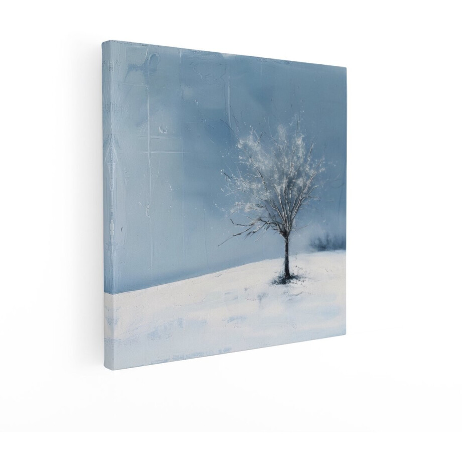 Artaza Canvas Schilderij Abstracte Winterbomenschildering met Sneeuw en Blauwe Lucht - 50x50 cm - Wanddecoratie Woonkamer - Schilderijen - Muurdecoratie afbeelding 1