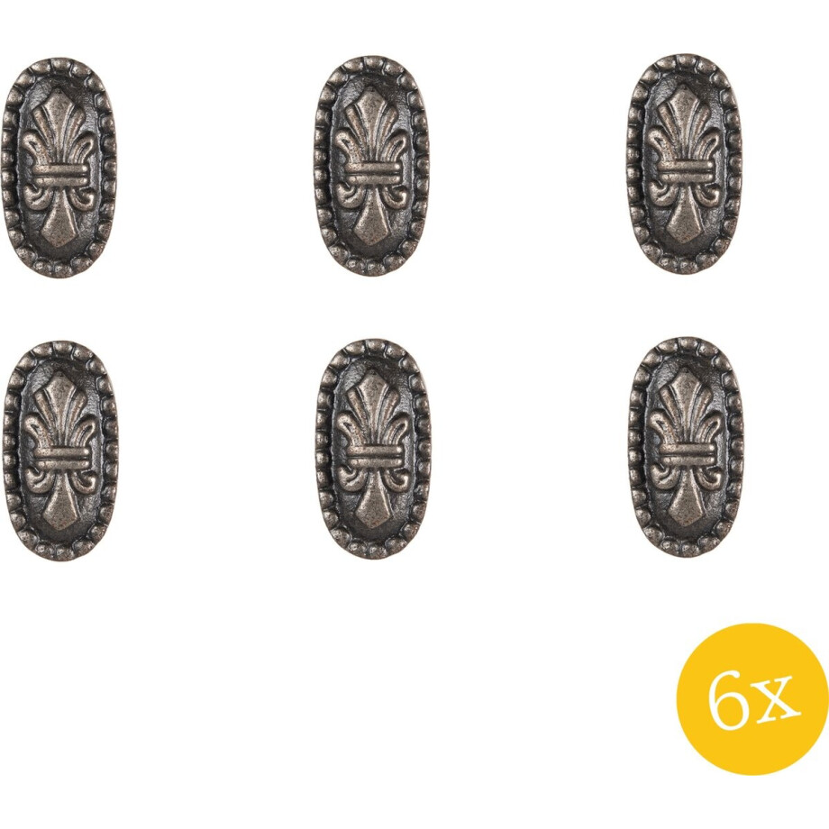 Clayre & Eef Deurknop set van 6 stuks 5 cm Grijs Ijzer Ovaal Meubelknop afbeelding 1