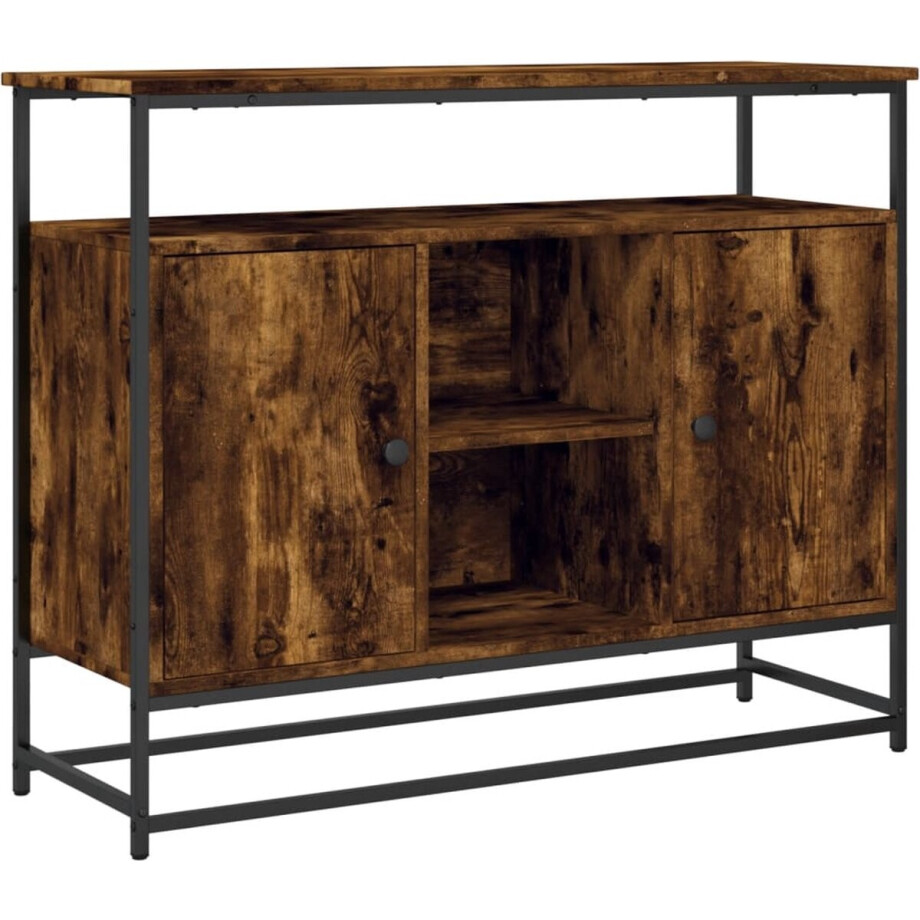 vidaXL - Dressoir - 100x35x80 - cm - bewerkt - hout - gerookt - eikenkleurig vidaXL - Dressoir - 100x35x80 - cm - bewerkt - hout - gerookt - eikenkleurig afbeelding 1