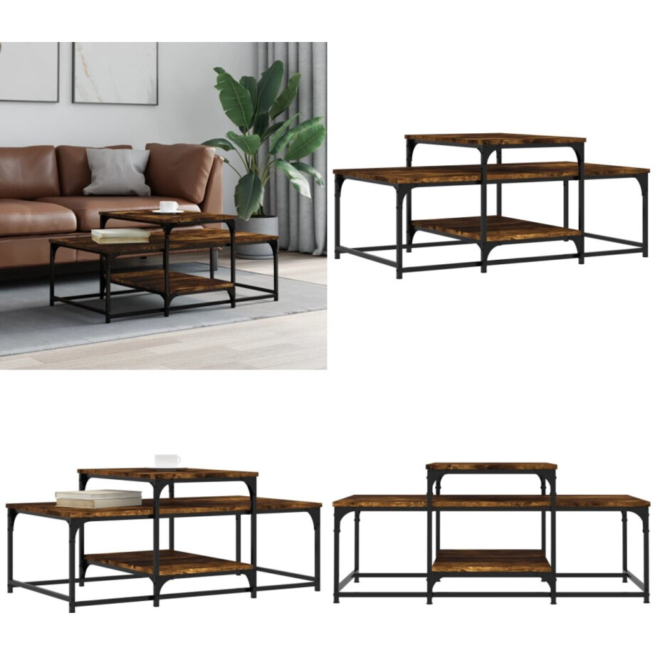 vidaXL Salontafel 102x60x45 cm bewerkt hout gerookt eikenkleurig - Salontafel - Salontafels - Bijzettafel - Banktafel afbeelding 1