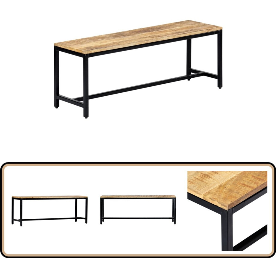 vidaXL Eetbank - 120 cm - Massief Mangohout Industriele Bank - Houten Bank - Mangohouten Bank - Salontafel - Zitbank afbeelding 1