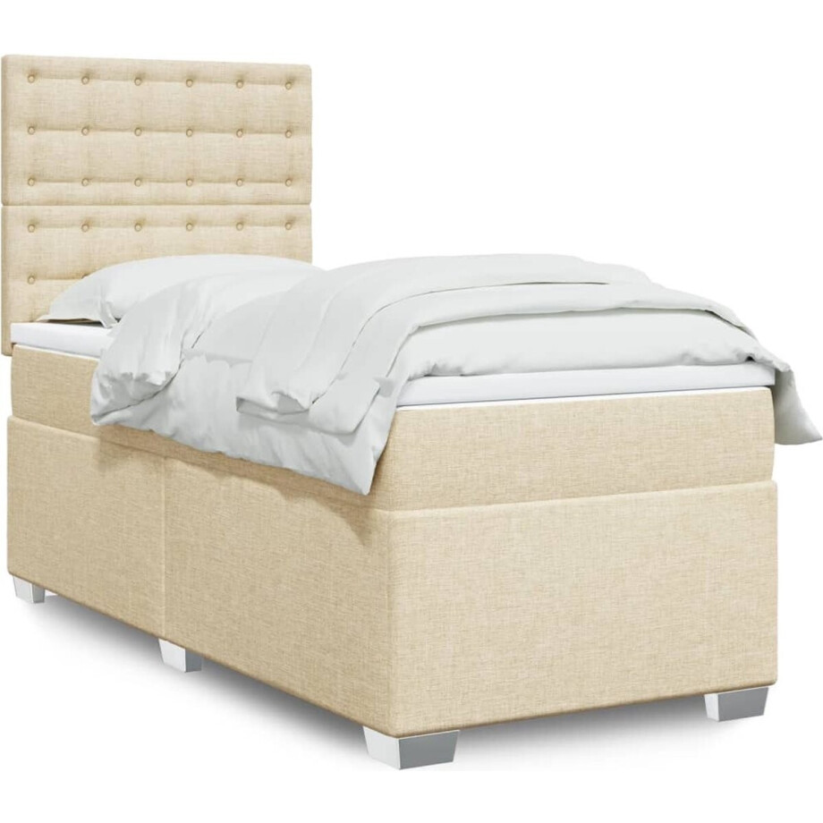 vidaXL - Boxspring - met - matras - stof - crèmekleurig - 100x200 - cm vidaXL - Boxspring - met - matras - stof - crèmekleurig - 100x200 - cm afbeelding 1