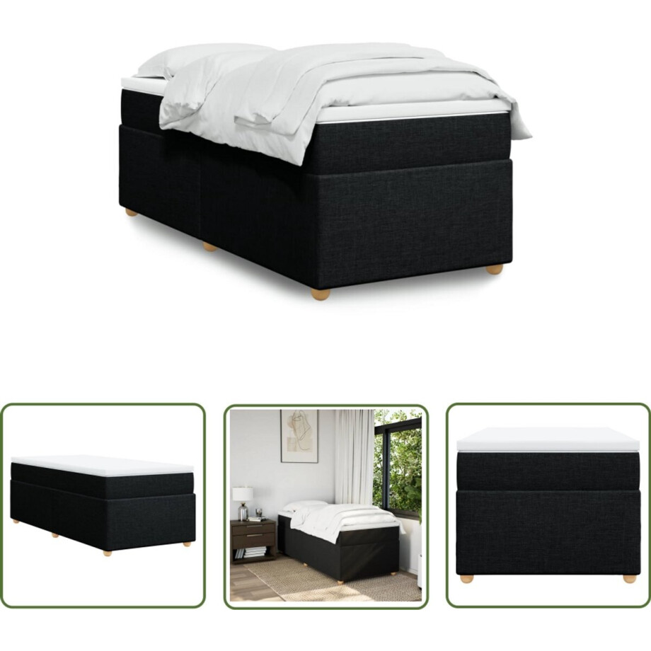vidaXL Boxspringbed - Boxspring - Boxspring met matras stof zwart 80x200 cm - Matras - Pocketveringmatras - Zwarte Boxspring afbeelding 1