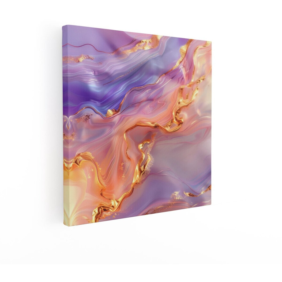 Artaza Canvas Schilderij Abstract - 50x50 cm - Wanddecoratie Goud - Muurdecoratie Marmer - Decoratie Luxe Pastel - Goud afbeelding 1
