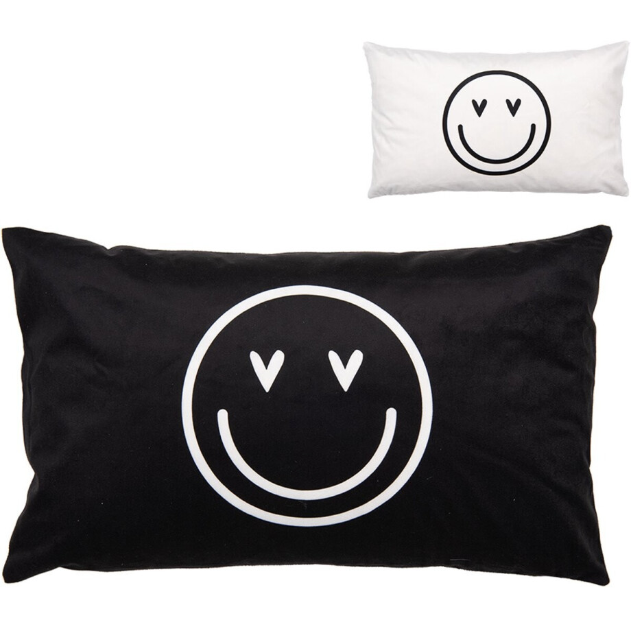 Clayre & Eef Kussenhoes 30x50 cm Zwart Wit Polyester smile Clayre & Eef Kussenhoes 30x50 cm Zwart Wit Polyester smile afbeelding 1