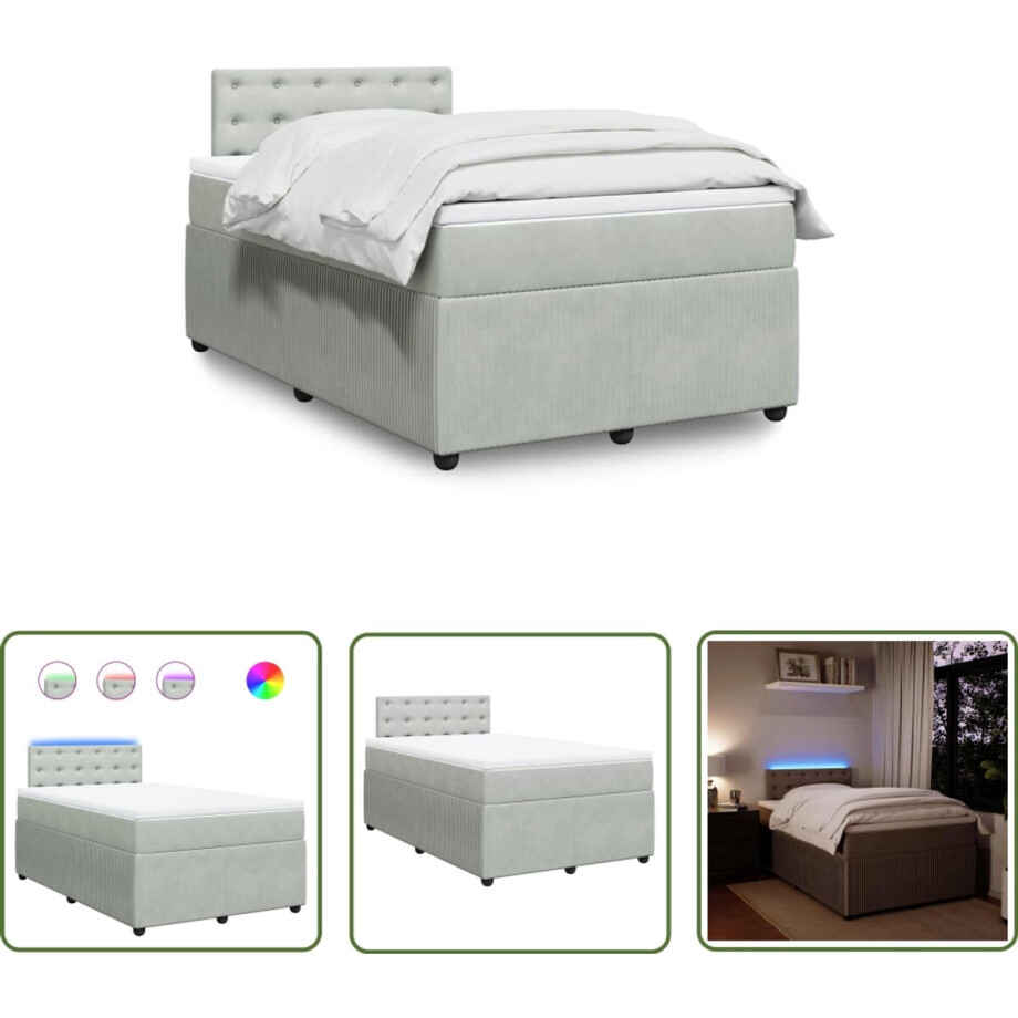 vidaXL Slaapcomfort - Boxspring - Boxspring met matras fluweel lichtgrijs 120x200 cm - Pocketvering - Led Verlichting - Fluweel afbeelding 1
