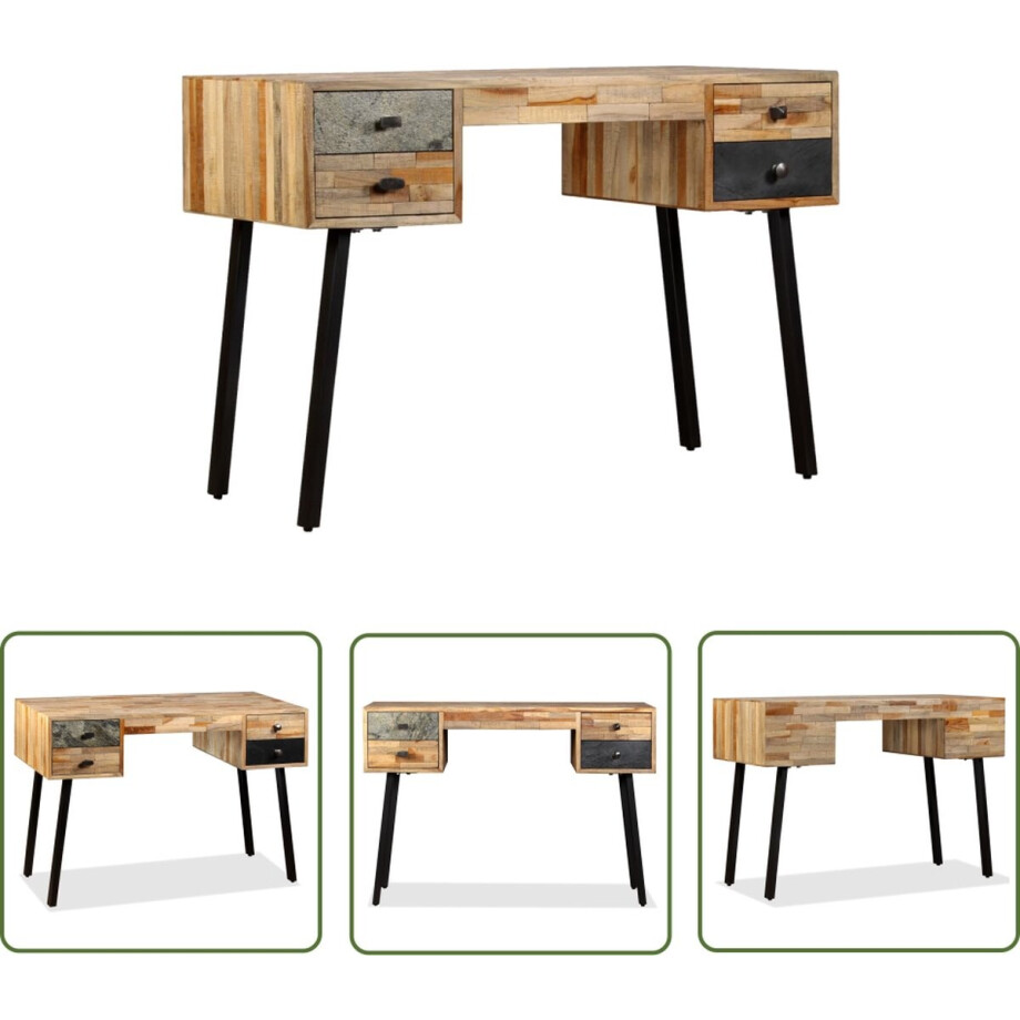 vidaXL Vintage Bureau - Schrijftafel - Schrijftafel 110x50x76 cm massief gerecycled teakhout - Teak Houten Bureau - Retro Bureau - Home Office Meubilair afbeelding 1