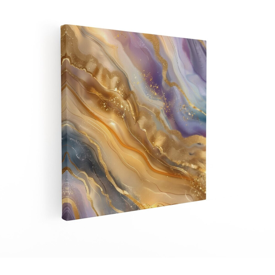 Artaza Canvas Schilderij Abstracte Gouden en Paarse Marmertextuur met Vloeiende Lijnen en Glitter - 40x40 cm - Wanddecoratie Woonkamer - Schilderijen - Muurdecoratie afbeelding 1