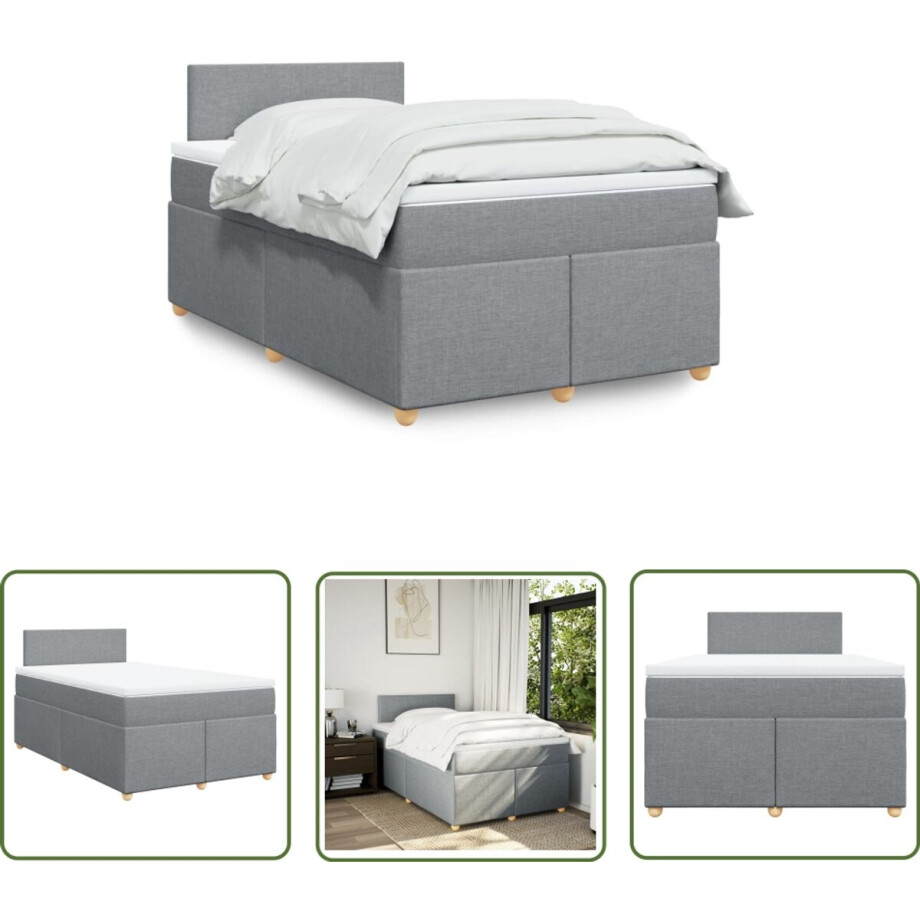 vidaXL Matras - Boxspring - Boxspring met matras stof lichtgrijs 120x200 cm - Slaapcomfort - Pocketvering - Frame vidaXL Matras - Boxspring - Boxspring met matras stof lichtgrijs 120x200 cm - Slaapcomfort - Pocketvering - Frame afbeelding 1