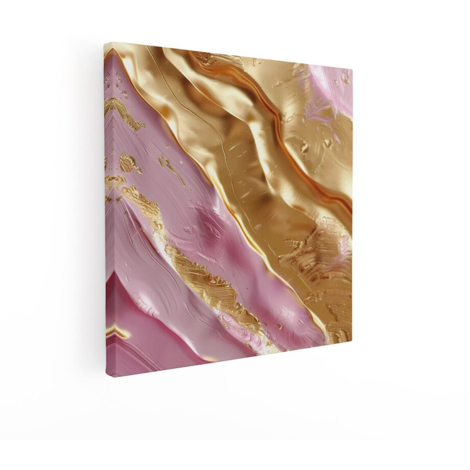 Artaza Canvas Schilderij Abstracte Textuur van Glanzend Goud en Zachtroze Verf met Golvende Lijnen - 70x70 cm - Wanddecoratie Woonkamer - Schilderijen - Muurdecoratie afbeelding 1