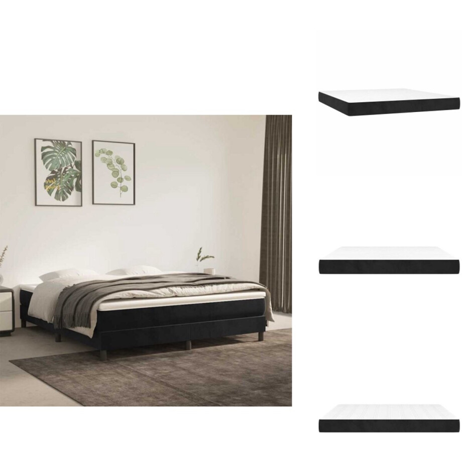 vidaXL Pocketveringmatras - Pocketveringmatrassen - Matras - Pocketvering Matras - Pocketveringmatras 160x220x20 cm fluweel zwart afbeelding 1