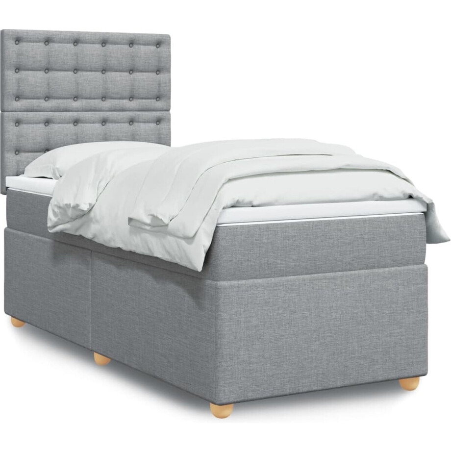 vidaXL - Boxspring - met - matras - stof - lichtgrijs - 100x200 - cm afbeelding 1