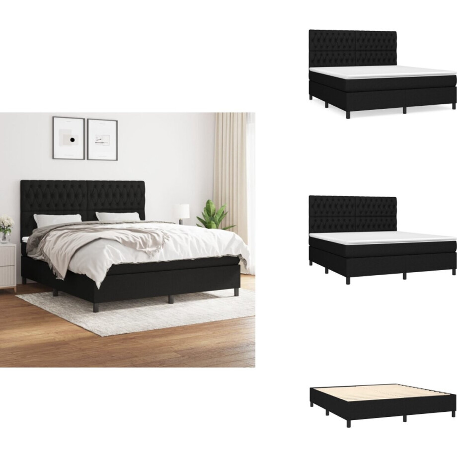 vidaXL Boxspring - Boxsprings - Bed - Slaapmeubel - Boxspring met matras stof zwart 180x200 cm vidaXL Boxspring - Boxsprings - Bed - Slaapmeubel - Boxspring met matras stof zwart 180x200 cm afbeelding 1