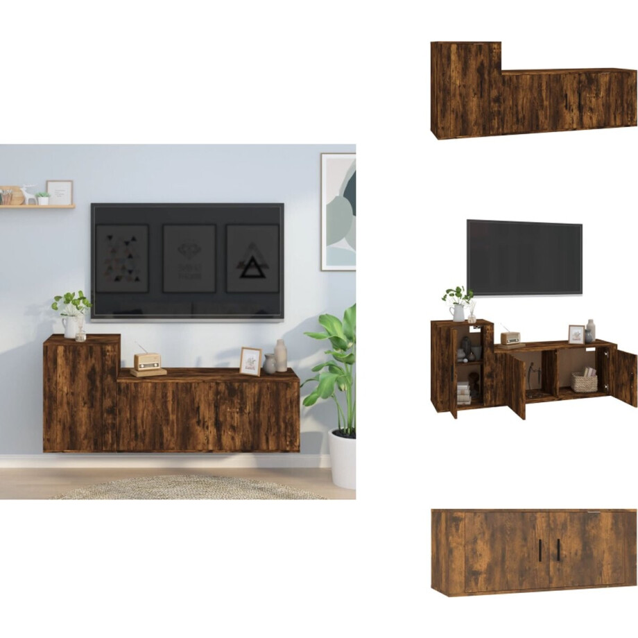 vidaXL Tv-kast - Tv-kasten - Tv-meubel - Hifi-meubel - 2-delige Tv-meubelset bewerkt hout gerookt eikenkleurig vidaXL Tv-kast - Tv-kasten - Tv-meubel - Hifi-meubel - 2-delige Tv-meubelset bewerkt hout gerookt eikenkleurig afbeelding 1