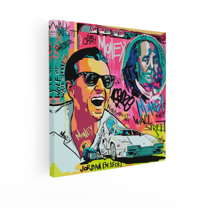 Artaza Canvas Schilderij Wolf Of Wall Street - 50x50 cm - Pop Art Wanddecoratie - Muurdecoratie Jordan Belfort - Geld Schilderijen Op Canvas afbeelding 1